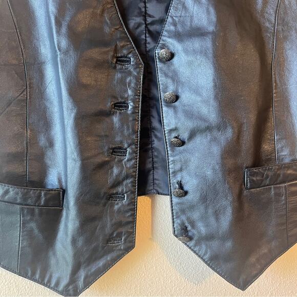 90s Wilsons Leather Classic Black 100% Leather Vest size Large EUC - Picture 10 of 15